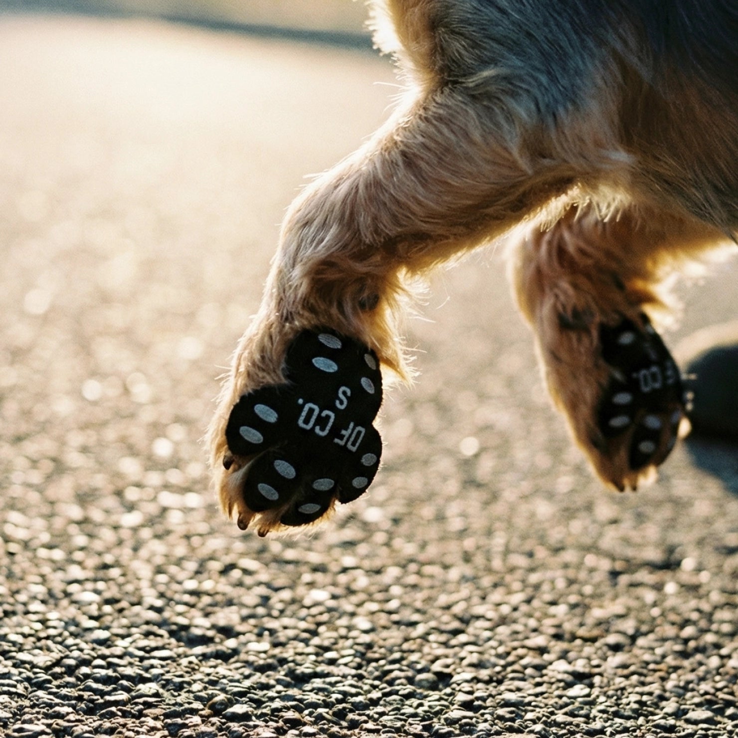 Cachorro andando com os protetores
