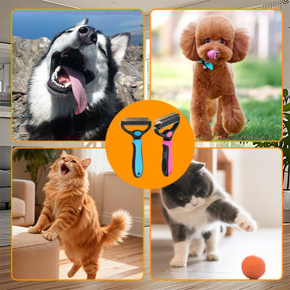 Escova anti-pelos pet em uso em cachorro
