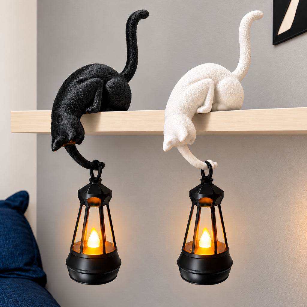 Luminaria Gato Kit 1 Preto 1 Branco